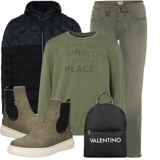 Outfit mit Creme/Schwarz/Orange Mini-Rucksack/Mannstasche/Mini-Rucksack valentino "Winterlicher Look"