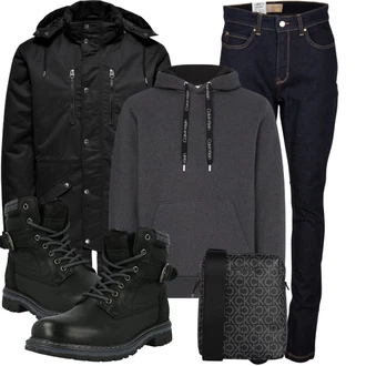 Winter Outfit mit Schwarz Biker Boot/Springerstiefel/Schnürstiefelette/Motorradstiefel/Wattierte Stiefel/Wasserdichter Stiefel Dockers by Gerli "Winterlicher Look"