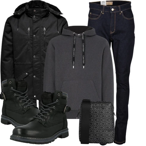 Grau/Dunkelgrau Mannstasche/Macbook Tasche Calvin Klein kombinieren mit Schwarz Biker Boot/Springerstiefel/Schnürstiefelette/Motorradstiefel/Wattierte Stiefel/Wasserdichter Stiefel Dockers by Gerli