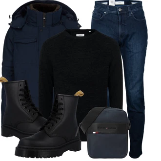 Mit Absatz Outfit mit Schwarz Klassischer Stiefel/SpringerStiefel/SchnürStiefelette/vegane schuhe Dr. Martens "Winterlicher Look"