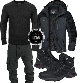 Midi Outfit mit Schwarz/Rot Winter Sneaker/Herren Lederschuhe/Trekkingstiefel/Wasserdichter Outdoorschuh/Wasserfester Schuh Dannto "Winterlicher Look"