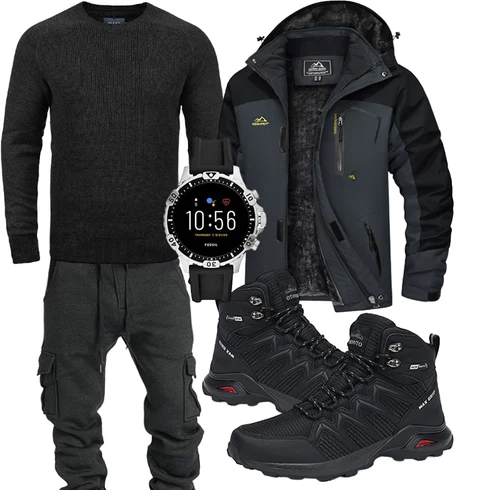 Schwarz/Dunkelgrau/Grau Reitjacke/Wasserdichte Jacke/Wanderjacke/Skitourenjacke/Skijacke/Outdoorjacke/Funktionsjacke/Trekkingjacke/Segeljacke TACVASEN kombinieren mit Schwarz/Rot Schuh Winter Sneaker/Herren LederSchuhe/Trekkingstiefel/Wasserdichter OutdoorSchuh/Wasserfester Schuh Dannto