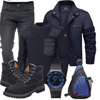 Regen Outfit mit Schwarz Winter Stiefelette/Herren Lederschuhe/SchnürStiefelette/Wasserdichter Stiefel/Gefütterte Stiefelette/TrekkingStiefel/Wasserfester Schuh/Sicherheitsschuh/Klassischer Stiefel Mishansha "Winterlicher Look"