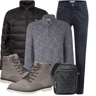 Winter Outfits mit Dunkelblau Slim Fit Jeans/Thermojeans/Winterjacke/Regular-Fit Jeans/Leder Schuhe/Tapered-Jeans/Sportschuhe/Straight Leg Jean/Jeans mit Schlitz/Schlupfjeans/Herren Lederjacke/Lederjacke/Damen 7/8-Länge Jeans/Push up Jeans Tommy Jeans "Winterlicher Look"