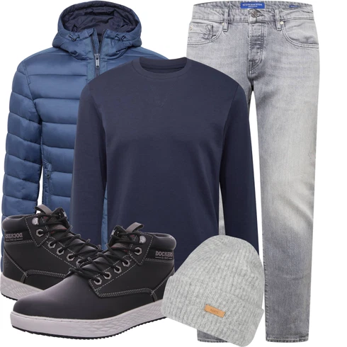 Blau/Dunkelblau Sport Sweatshirt/Women's Fleece Sweatshirts/Pullover mit Stehkragen/Große Größe Sweatmode/Strick Große Jack & Jones kombinieren mit Grau/Hellgrau Hut Mütze/Winter Mütze Barts