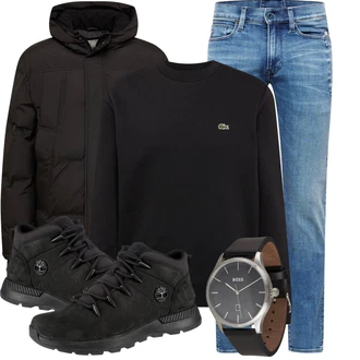 Herbst Outfit mit Schwarz Wasserfester Schuh/Wasserdichter Outdoorschuh/Winter Sneaker/Herren Lederschuhe/Trekkingstiefel/Walkingschuh Timberland "Winterlicher Look"
