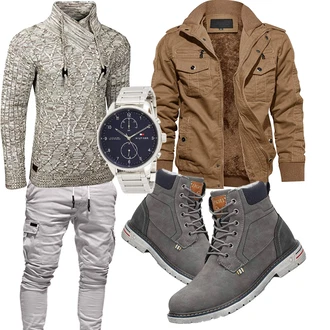 Gefütterte Leder Outfit mit Grau/Hellgrau/Dunkelgrau/Dunkelgrün Winter Sneaker/Winter Stiefel/Wasserfester Schuh/Wattierte Stiefel/Gefütterte Stiefelette/Herren Lederschuhe/Winter Stiefelette/Klassischer Stiefel/Wasserdichter Stiefel Mishansha "Winterlicher Look"