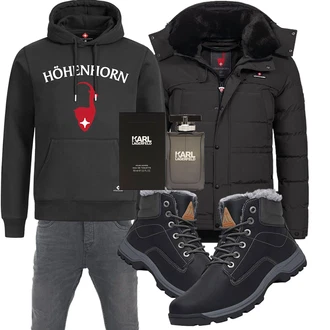 Sportlich Outfit mit Schwarz TrekkingStiefel/ThermoStiefel/Winter Stiefelette/Winter Stiefel/Winter Sneaker/Wasserfester Schuh/Wasserdichter Stiefel/Herren Lederschuhe Mishansha "Winterliches Freizeit Outfit"Look: Rad, Indoor, Outdoor, Workwear, Duckfeet, Sportlich, Unisex