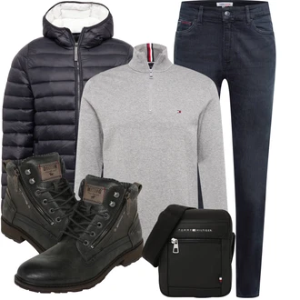 Outfit mit Schwarz/Braun Schnürstiefelette/Springerstiefel/Gefütterte Stiefelette/Stiefel Mit Reißverschluss/Klassischer Stiefel/Lederjacke/Leder Stiefelette Mustang "Winterliches Freizeit Outfit"