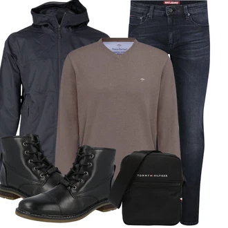 Winter Outfit mit Schwarz Schnürstiefelette/Springerstiefel/Klassischer Stiefel/Schnürschuh/Gefütterte Stiefelette Bugatti "Winterliches Freizeit Outfit"