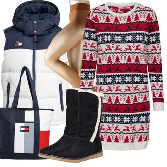 Outfit s Černá Zimní bota/Kozačka Boty do Sněhu/Nízká bota na podpatku Tom Tailor "Zimní look"