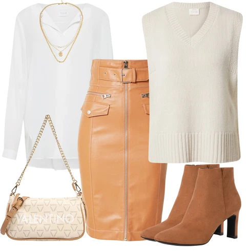 Kombinace Šedá/Hnědá/Béžová/Bílá/Krémová/Khaki Halenkové Body/Blůza s knoflíčkem/Halenka se Stojatým Límcem/Dlouhá Halenka/Halenka s Dlouhým Rukávem/Oversize Halenka/Oversize Muselínová Blůza/Slip-on Halenka/Tunikové Tričko Vila