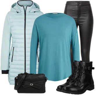 Outfit s Černá Nízká bota na podpatku/Kozačka Šněrovací Kotníková Bota/Šněrovací Bota/Zimní bota Tom Tailor "Zimní look"