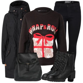 Outfit s Černá Zimní Parka/Vosková Bunda/Parka Přechodová Bund/Nepromokavé Bund Ragwear "Zimní look"