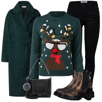 Outfit s ?erná Kalhoty/Midi Kabát/Vest Dlouhý svetr Only "Zimní look"