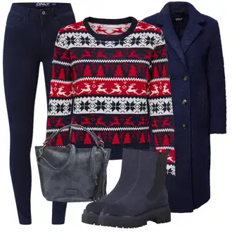 Šik Outfit s Tmavě modrá Džíny Kožená bunda/Zimní bunda/Kotníková Bota/Termální Džíny/Dámské Džíny s Délkou 7/8/High Waist Džínové Kalhoty/Push up Džín/Kožené Boty Only "Zimní look"Look: Styl, Šik, Elegantní, Cool, Disko, Francouzské, Krásný, Old Money, Bezešvé