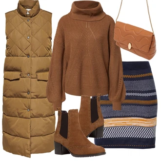 Outfit s Tmavě hnědá/Hnědá/Vínová Chelsea Boty/Kožená bunda/Letní kotníková kozačka/Kotníková Bota s Podšívkou/Vintage Kotníková Bota Tamaris "Zimní look"