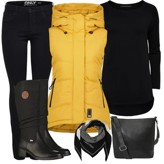 Outfit s Černá Zimní Kozačka/Dlouhá Kozačka/Bota se širokým nohavici/Klasická Kozačka/Plochá Kozačka nad koleno/Nepromokavá Kozačka/Jezdecká Bota Rieker "Zimní look"