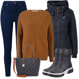 Outfit s Tmavě modrá/Světle modrá Bunda s Bočním Zipem/Bunda 2v1/Funkční Bunda/Podzimní bunda/Outdoorové Bundy/Parka Přechodová Bund/Prošívaná Bunda/Bunda s Kapucí/Zimní Bund/Parka Ragwear "Zimní look"