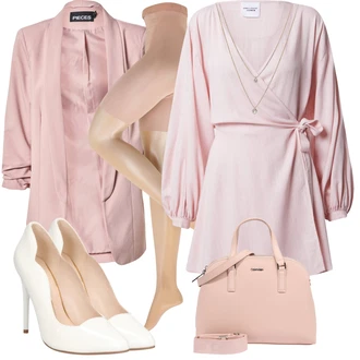 Dlouhé Outfit s Růžová Šaty s nadýchaným rukávem/Občanské šaty/Tunikové šaty/Šaty s Páskem/Zavinovací Šaty/Halenkové Šaty/Šaty s dlouhým rukávem ema louise x about you "Zimní outfit pro volný čas"