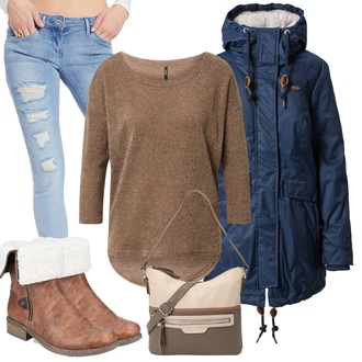 Glamourové Outfit s Světle modrá/Modrá Kožená bunda/Džín s Nízkým Pasem/Džíny s Rozparkem/Džíny s Dírou/Kožené bundy/Push up Džín/Džíny s Nízkým Sedem Only "Zimní outfit pro volný čas"Look: Bezešvé, Glamourové, Sexy, Fancy, Layered, Ležérní, Trendový, Boho