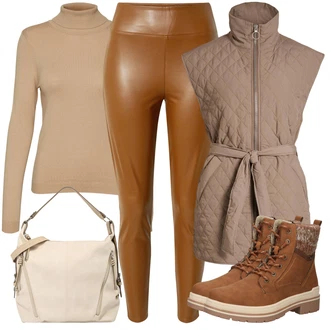 Outfit s Hnědá Kozačka Šněrovací Kotníková Bota Tom Tailor "Zimní outfit pro volný čas"
