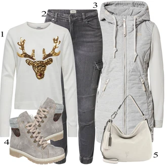 Kombinacije za zimu Mom Denim/Traper sa Siva/Svjetlosiva/Tamnosiva Hlača Velika Veličina Only "Tvoj otmjeni outfit"Look: Rap, Stil, 90-ich, cool, Mom, Old Money, Radna odjeća