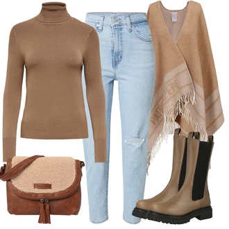 Elastický Outfit s Hnědá/Béžová Chelsea Boty/Kožená bunda "Zimní outfit pro volný čas"