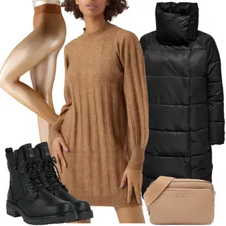 Layered Outfit s Černá Zimní Kabát/Prošívaný kabát/Péřový Kabát/Dlouhý Péřový Kabát/Dlouhý Zimní Kabát Only "Zimní outfit pro volný čas"Look: Layered, Nadrozměrné, Streetwear, Pohodlný, Metal