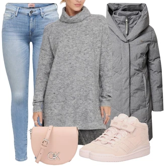 Outfit s Růžová/Béžová/Fialová Teniska teddy/Tenisky s Bočním Zipem/Úzká Teniska/Kožené Tenisky/Teniska se zapínáním na suchý zip/Teniska na klínovém podpatku/Zimní Tenisky/Skate Bota Adidas Originals "Zimní outfit pro volný čas"