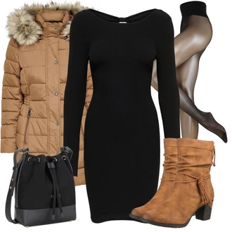 Outfit s Černá Zimní Pletené Šaty/Šaty S Rolákem/Dlouhé pletené šaty/Přiléhavé Šaty/Svetrové Šaty Only "Zimní outfit pro volný čas"