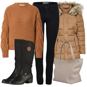 Outfit s Černá Nepromokavá kozačka/Jezdecká Bota/Dlouhá Kozačka/Klasická kozačka/Zimní Kozačka/Bota se širokým nohavici/Plochá kozačka nad koleno Rieker "Zimní outfity"