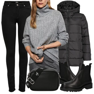 Outfit s Černá Kozačka Chelsea Boty/Plochá Kotníková Bota/Kožená bunda Vagabond Shoemakers "Zimní outfity"