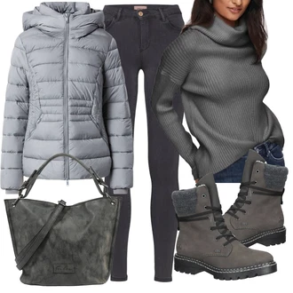 Outfit s Šedá/Světle šedá Bunda Puchová Bund/Bunda s Kapucí/Nafukovací Bund/Prošívaná Bunda/Letní peřová Bunda/Zimní Bund CMP "Zimní outfity"