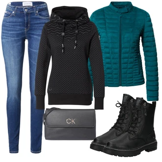 Outfit s Tyrkysový/Zelená Termo Bund/Hybridní bunda/Lehké Bund/Sportovní Bund/Sbalitelné Bund/Merino bunda Guess "Zimní outfity"