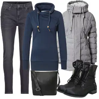 Outfit s Černá Dlouhý Zimní Kabát/Dlouhé Šaty/Móda Pro Plnoštíhlou/Zvonové Džíny/Dlouhá tylová sukně Monari "Zimní outfity"