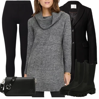 Outfity na zimu s Černá Bavlněné Legíny/Neprůhledný Legíny/Tregíny/Pletený Legín/Legíny s Podšívkou/Legíny s Rozparkem/Termo Kalhoty/Kožená bunda/Teplé Legíny/Formovaná Legína/Legíny s Vysokým Pasem Pieces "Zimní outfity"