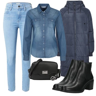 Outfit s Černá Kozačka Chelsea Boty Tom Tailor Denim "Zimní outfity"