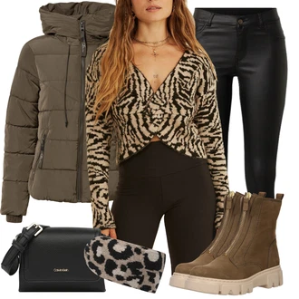 Outfit s Bílá/Černá/Žlutá/Hnědá Crop Svetr/Svetr s Výstřihem/Svetr z Jemné Pleteniny/Třpytivý Svetr/Žakárový Svetr/Svetr Niki/Potisknout Svetr/Sametový Svetr/Svetr s přehozem about you x sofia tsakiridou "Zimní outfity"