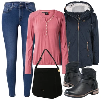 Outfit s Černá Zvonová Kalhoty/Kozačka nad Kolena/Kozačka Rieker "Zimní outfity"