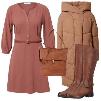 Outfity na zimu s Hnědá Šaty Móda Pro Plnoštíhlou/Košilové šaty/Šaty s výstřihem About You "Zimní outfity"
