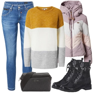 Outfit s Černá Kozačka Kotníková Bota MARCO TOZZI "Zimní outfity"