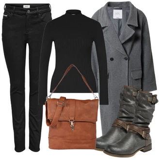Outfit s Černá Kožené Boty/Džíny s Rozparkem/Push up Džín/Slim Fit Džíny/Termální Džíny/Motorkářské Džíny/Kožená bunda/High Waist Džínové Kalhoty/Zimní bunda Only "Zimní outfity"