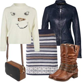 Outfit s Modrá/Tmavě Modrá Bunda s Bočním Zipem/Kožené Bund/Bunda z Umělé Kůže/Kožená vintage bunda/Motorkářské Bund Maze "Zimní outfity"