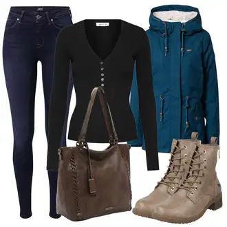 Outfit s Tmavě modrá/Světle modrá/Tyrkysový Outdoorové Bundy/Plachtařská bunda/Lyžařská bunda/Snowboardová Bund/Sněhová Bund/Trekingová bunda/Zimní Parka Ragwear "Zimní outfity"