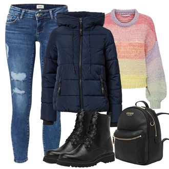 Outfit s Černá Kozačka Šněrovací Kotníková Bota Tom Tailor "Zimní outfity"