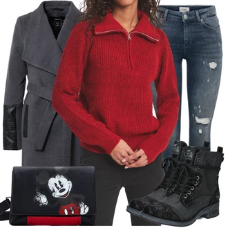 Lehké Outfit s Černá Kozačka Šněrovací Kotníková Bota/Motorkářská Bota/Bojová Bota/Motorkářská bota Mustang "Zimní outfity"