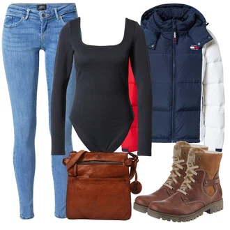 Outfit s Červená Kozačka Šněrovací Kotníková Bota Rieker "Zimní outfity"