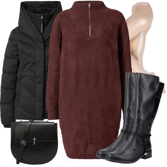 Outfit s Růžová/Béžová/Modrá Punčocháče Wolford "Zimní outfity"