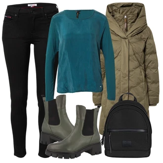 Outfit s Černá/Šedá Kozačka Kotníková Bota s Podšívkou/Zimní bota/Sportovní Bota/Plochá Kotníková Bota/Westernová Kotníková Bota Tamaris "Zimní outfity"